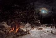 Cornelius Krieghoff, Indian Hunters Camp, Moonlight